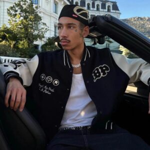 broken hearts varsity jacket black