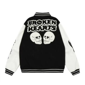 broken hearts varsity jacket black