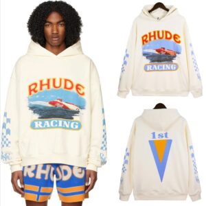 rhude racing hoodie cream