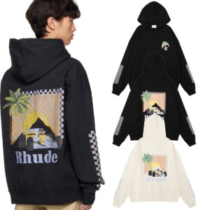 rhude racing print hoodie black