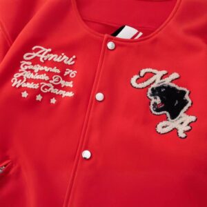 amiri panther embroidery varsity jacket red