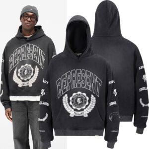 represent graphic washed hoodie black