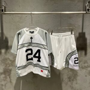 tra logo mesh tee and shorts set black white