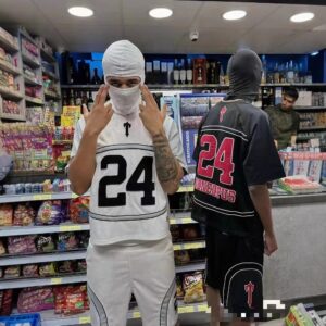 tra logo mesh tee and shorts set black white