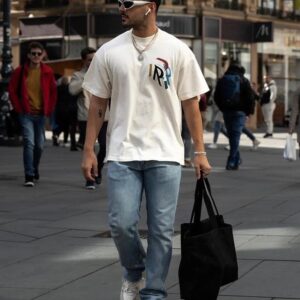 represent multi color print tee white