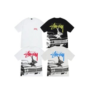 stussy multi color dog print t shirt