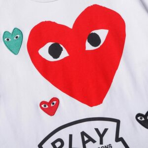 cdg play heart embroidery tee white