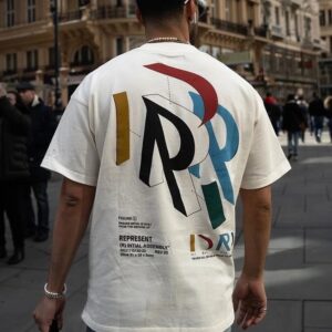 represent multi color print tee white