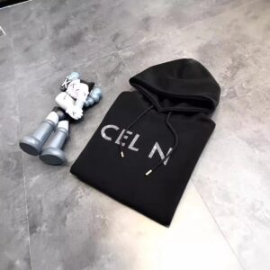 celine letter rhinestone hoodie black