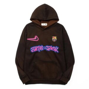 travis scott painted and embroidered hoodie brown