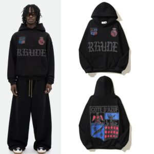 travis scott painted and embroidered hoodie brown