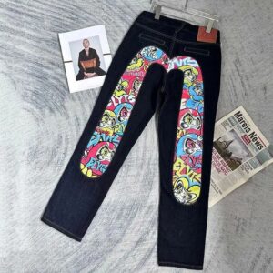 evisu embroidered denim pants multicolor