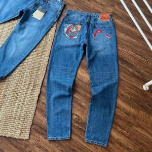 evisu embroidered denim pants multicolor