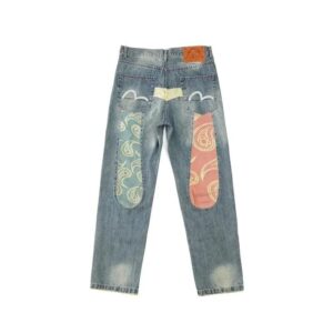 evisu embroidered denim pants multicolor