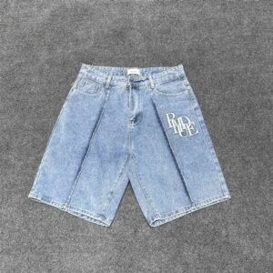 rhude logo denim shorts multicolor
