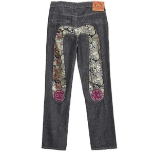 evisu embroidered denim pants multicolor