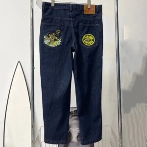 evisu embroidered denim pants multicolor