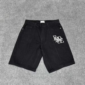 rhude logo denim shorts multicolor