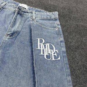 rhude logo denim shorts multicolor