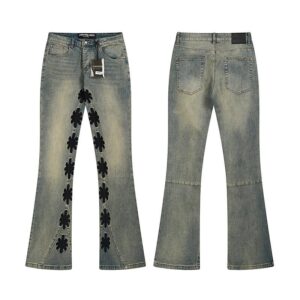 lostshdws sunflower embroidered bootcut jeans multicolor