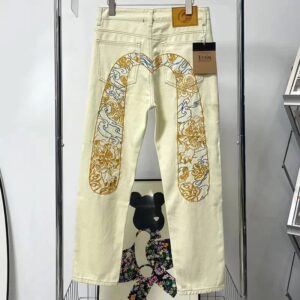 evisu embroidered denim pants multicolor