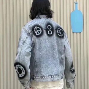 stussy artistic graffiti denim jacket multicolor