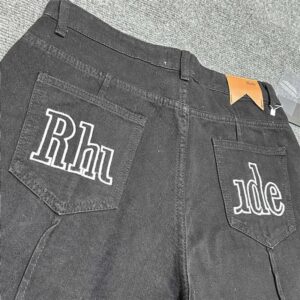 rhude logo denim shorts multicolor