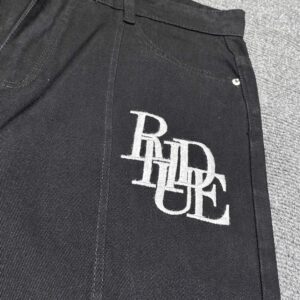 rhude logo denim shorts multicolor