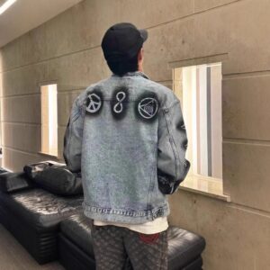 stussy artistic graffiti denim jacket multicolor