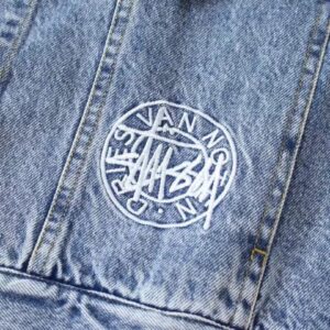 stussy artistic graffiti denim jacket multicolor