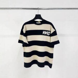 mm6 striped logo tee tan black