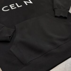 celine letter rhinestone hoodie black