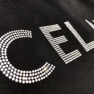 celine letter rhinestone hoodie black