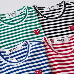 cdg play heart striped tee multicolor