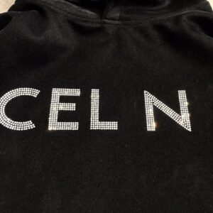 celine letter rhinestone hoodie black