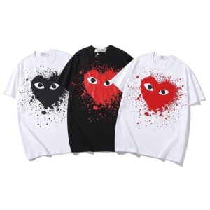 cdg heart embroidery tees multicolor