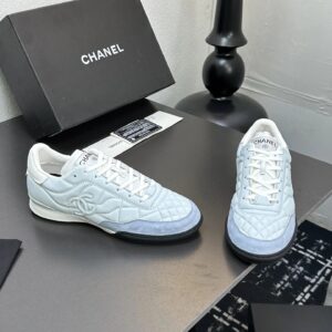 chanel quilted sneakers light blue