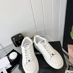chanel white logo sneakers