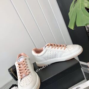 chanel white logo sneakers pink
