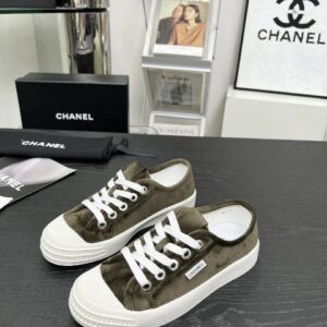 chanel vintage olive velvet sneakers