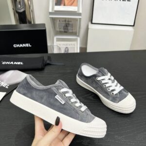 chanel vintage velvet sneakers grey
