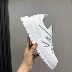 prada leather knit fabric slip on sneakers white grey