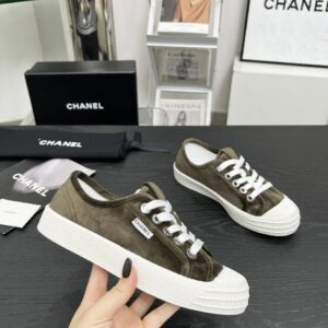 chanel vintage olive velvet sneakers