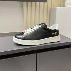 kenzo black leather sneakers white accent