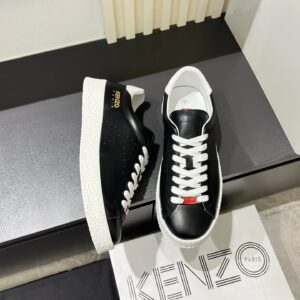 kenzo black leather sneakers white accent