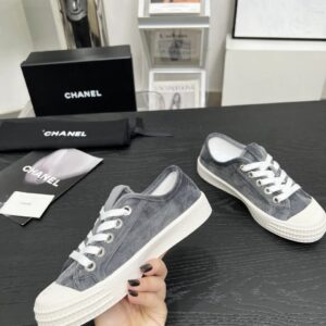 chanel vintage velvet sneakers grey