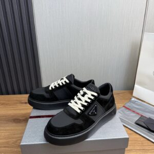 prada downtown suede re nylon sneakers black grey