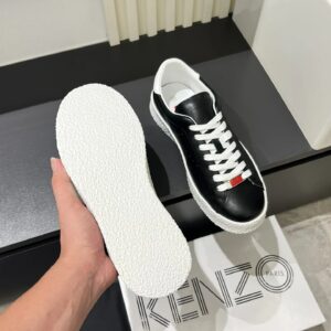 kenzo black leather sneakers white accent