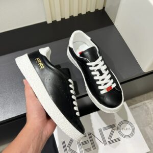 kenzo black leather sneakers white accent