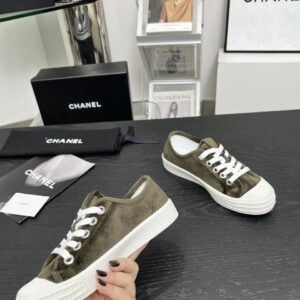 chanel vintage olive velvet sneakers